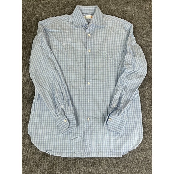 Borelli Royal Cla Men's Button-up Long Sleeve Shirt Blue White  Plaid Size 16/41 - Picture 1 of 6